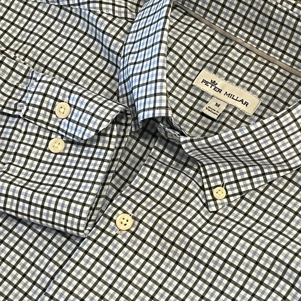Peter Millar Shirt Mens M Blue Plaid Long Sleeve Button Up